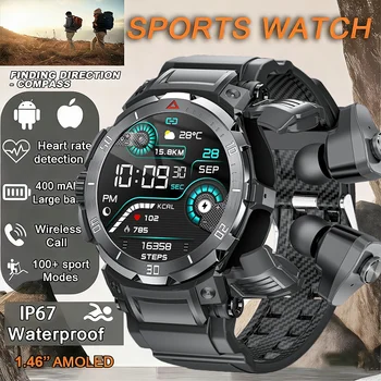 Nuovo Smartwatch 3 in 1 per Uomo con Auricolari TWS, Robusto, Militare, Chiamate Bluetooth, Fitness Tracker, Impermeabile IP67 per Android iOS