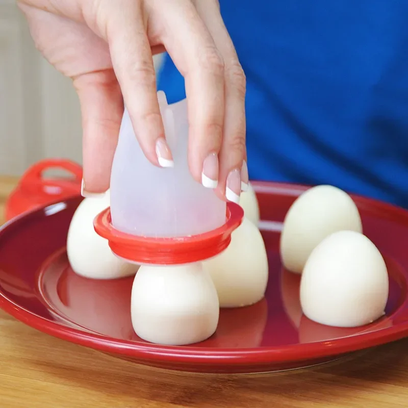 Description Picture 3 of item6pcs Egg Boiler Poachers Steamer Multi Functional Egg Slicer Cutter 6 Piece Silicone Egg Cups Boilers White Red Yolk Divider