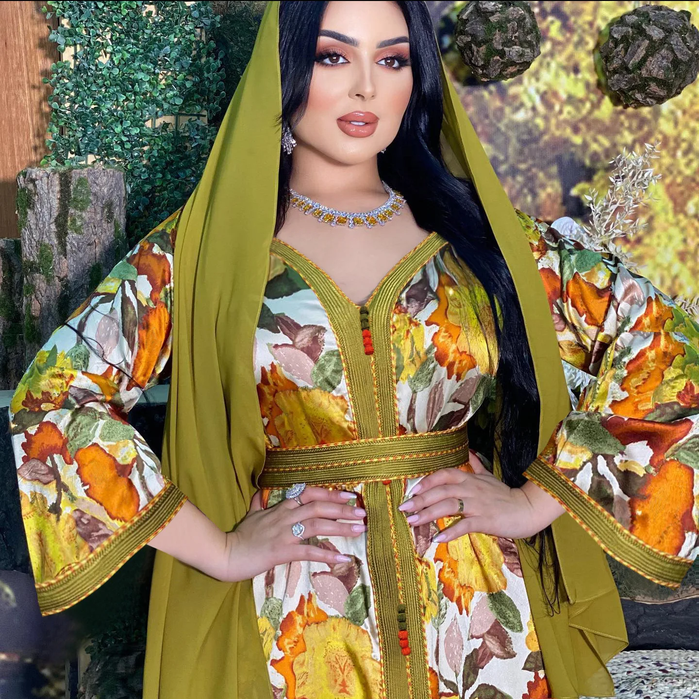 

Jalabiya Arabic Long Dress Abayas for Women Floral Printed Casual Moroccan Kaftan Islamic Muslim Abaya Dubai Saudi Gulf Jellaba