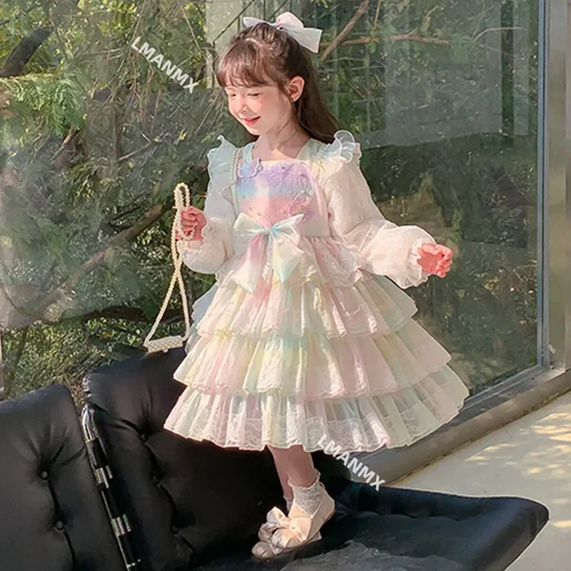 Girls Lolita, Chinese children's spring dress Lolita, princess dress, children's sweet gauze girls clothes flower weddings