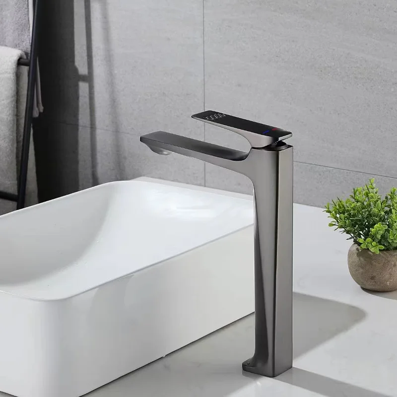 

Elegant Design Sitting Basin Faucet Adjustable Temperature Hot And Cold Water Over-The-Counter Washbasin Metal Construction Taps
