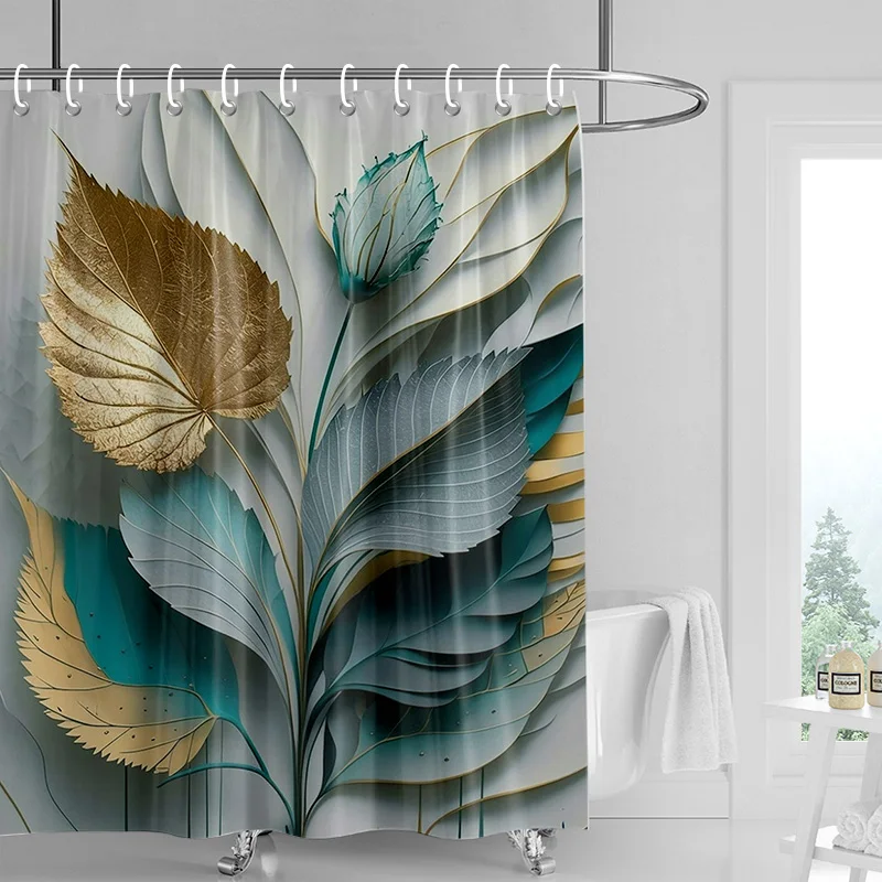 3D Flower Embossed Shower Curtain 180x 200cm Bathroom Toilet Decoration Tropical Plant Partition Curtain Waterproof 2