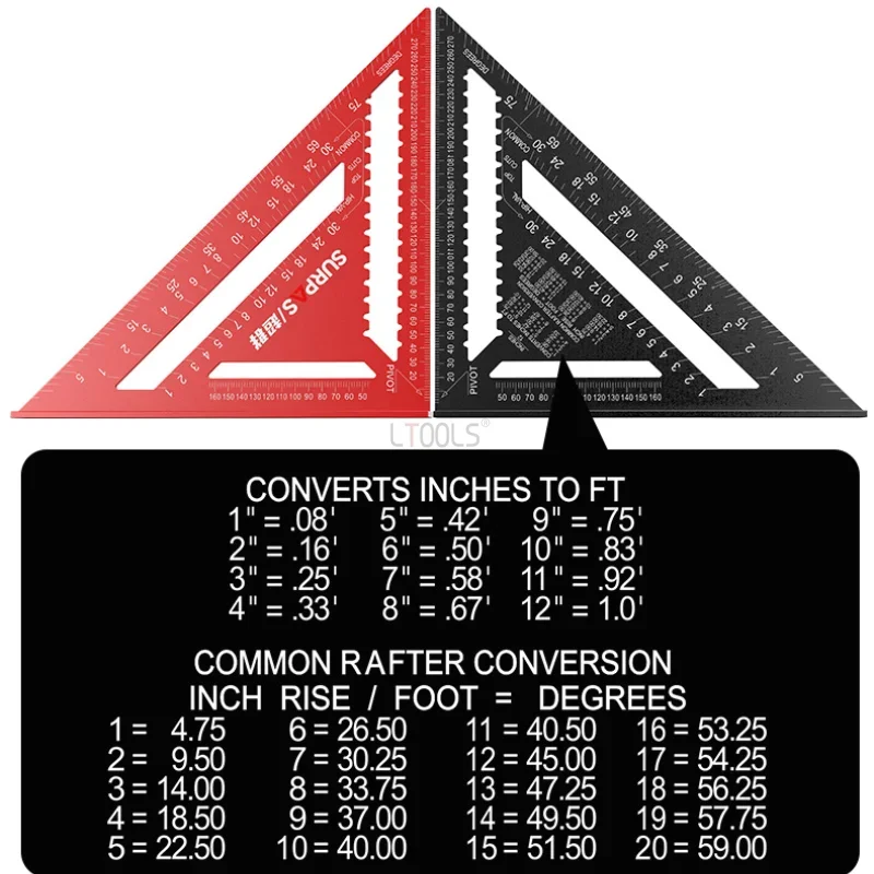 7/12 Inch Thickened 45/90 Degree Angle Ruler Aluminum Alloy Woodworking Triangle Ruler High Precision Carpentry measuring Tools 6