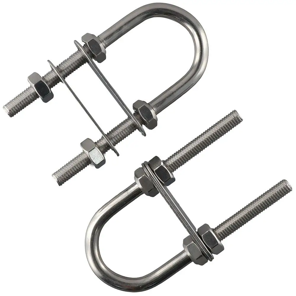 

2pcs Stainless Steel U Bolt Accessories Silver Heavy Duty Screw Bolt U-Shape Dia. 0.39" Bow Eye Marine Boat Stern