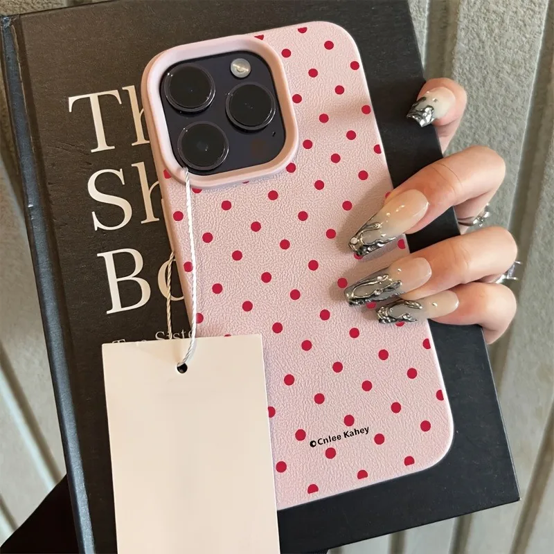 Chic Rose Red Polka Dot Design Lichee Pattern Phone Case For iPhone 17 16 15 14 13 12 11 Pro Max XS X XR 16E 16 Plus 17Air Cover 5