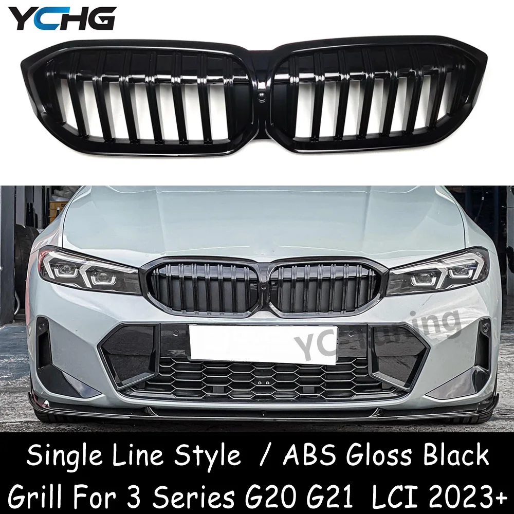 Griglia Paraurti Anteriore Nera Lucida In Abs A Linea Singola G20 Lci Per Bmw Serie 3 G20 G21 318I 320I 330I M340I M340D 330D 320D 2023 +