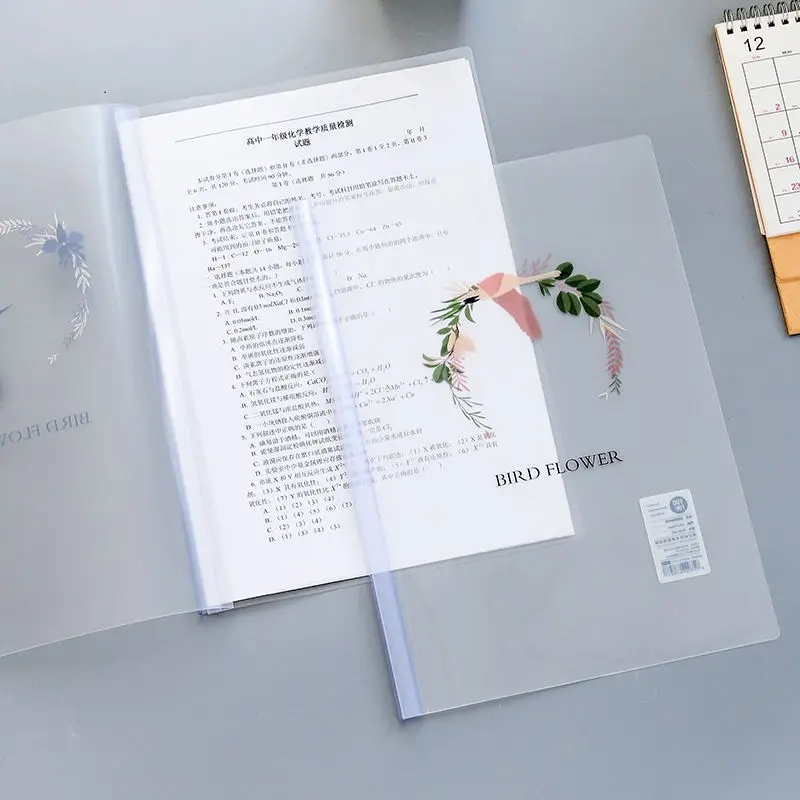 A4 File Folder PP Spine Bar Holder 12Pcs Report Thickened Transparent Paper Document Folders For Student Plastic Office Supplies