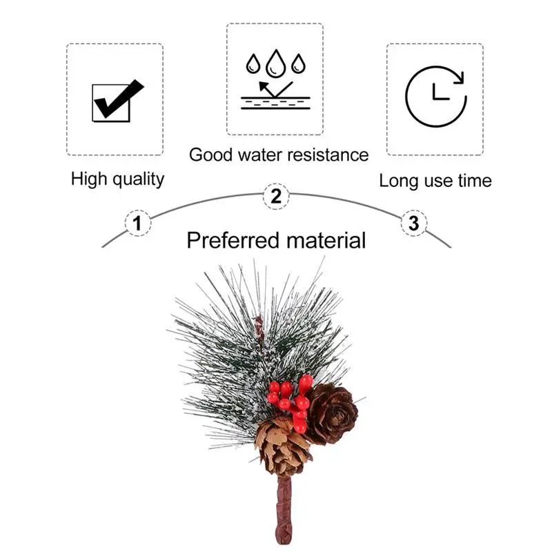 12pcs Artificial Pine Needle Wreaths Christmas Berry Pinecone Picks Decor  Red Fruit Snowflake Pine Needle Garland