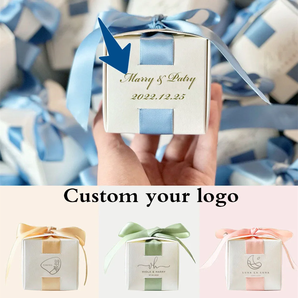 White Paperboard Gift Box With Ribbon Packaging Wedding Favor Decoration Chocolate Box Support Emboss gift box gift box packaging chocolate gift box