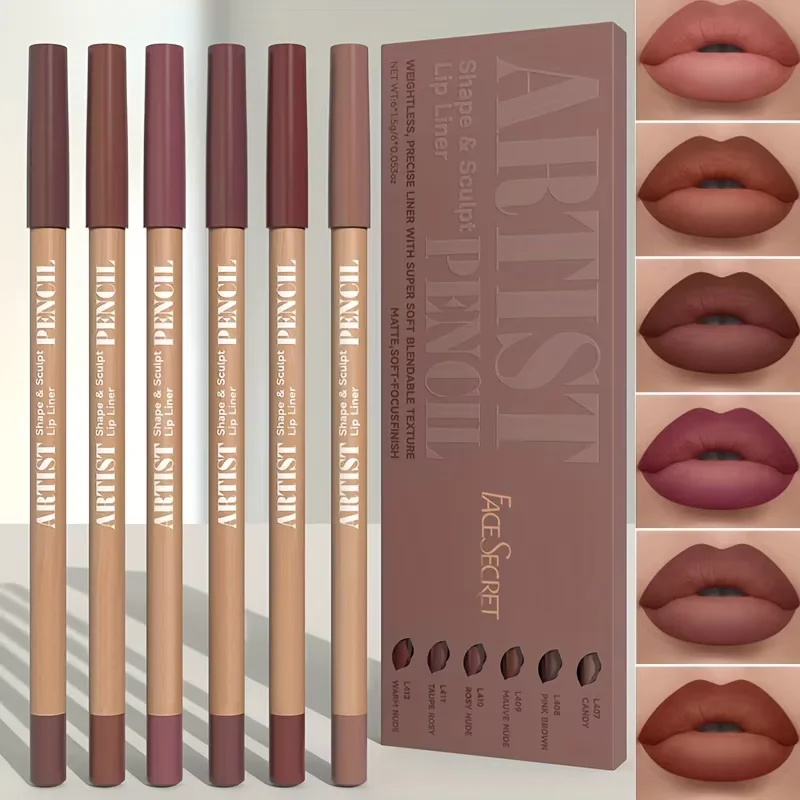 6pcs Velvet Matte Lip Liner Pencils Set Long-Lasting Non-Drying Perfect for...