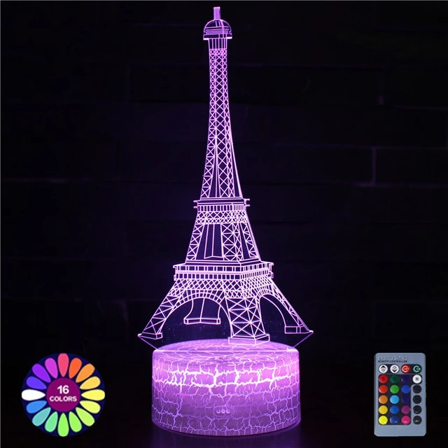 Acrylic 3D Table Lamp World Building Eiffel Tower Home Room Decor 16 Color  Timing Remote Changing