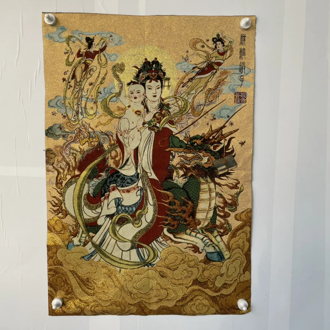 

Free Delivery China Elaborate Silk Embroidery Good Luck“Bodhisattva”Geomantic Thangka Painting Mural Household Decoration#16