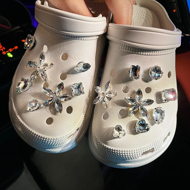 Trendy Rhinestone Croc Charms Designer DIY Quality Women Shoes Charms for JIBS Anime Chain Clogs Buckle Kids boys girls Gifts style 30 ( 15pcs )