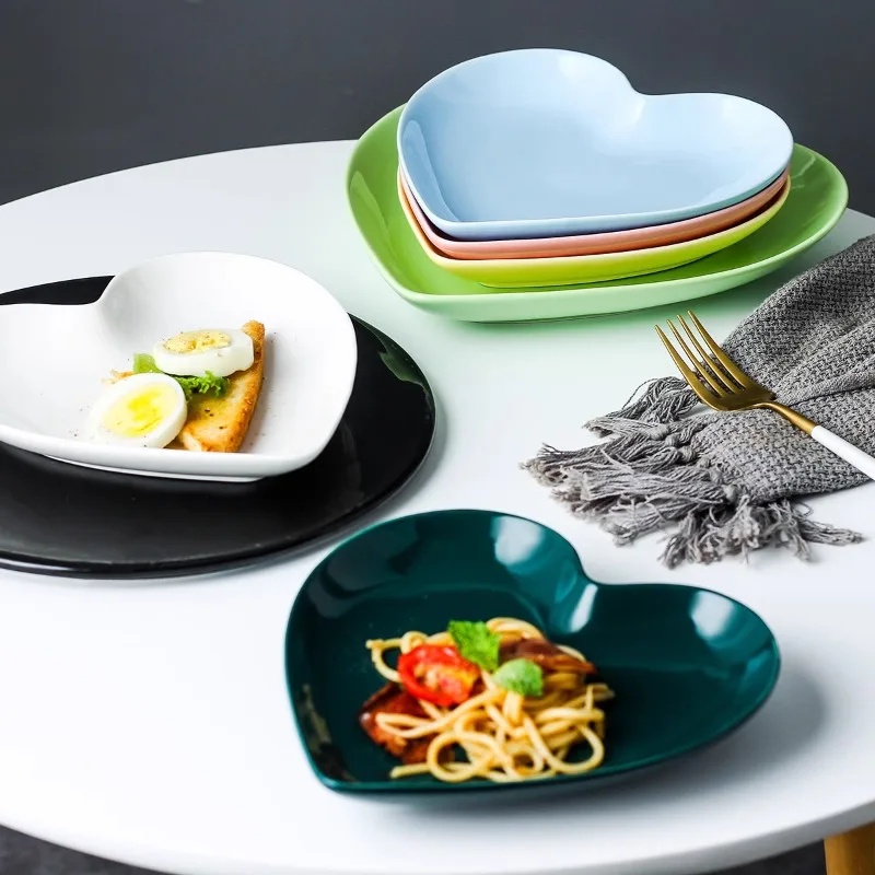 Creative Pink Heart Ceramic Plate Home Western Steak Order Breakfast Dessert Fruit Salad Plate Hotel Restaurant Cooking Dishes