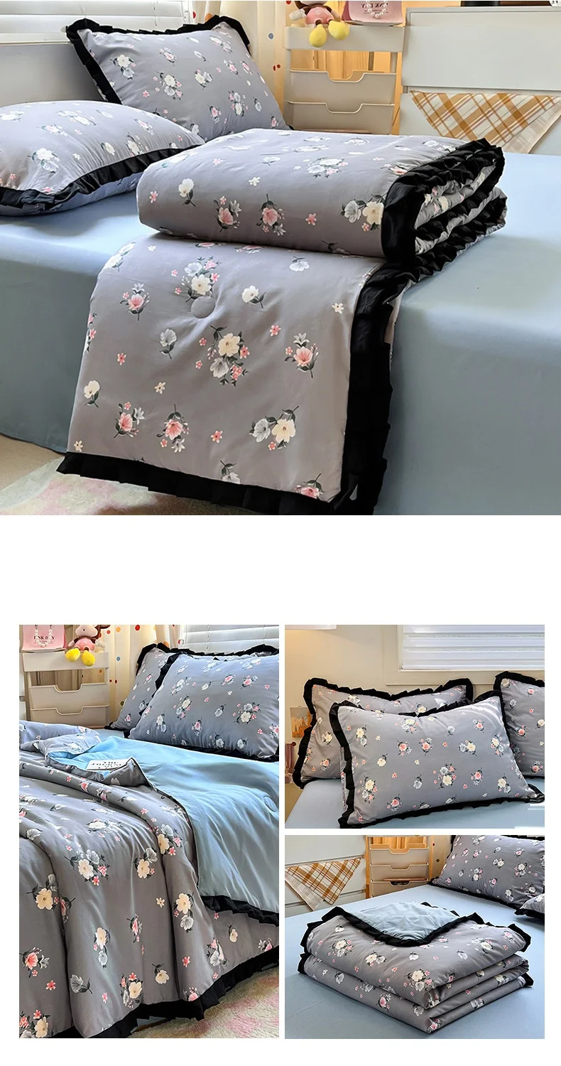 Floral Style Duvet Summer Comforter Single/Queen Size Quilts Quilted Blanket Skin-friendly Bedspread 여름이불(Pillowcase Need Order)