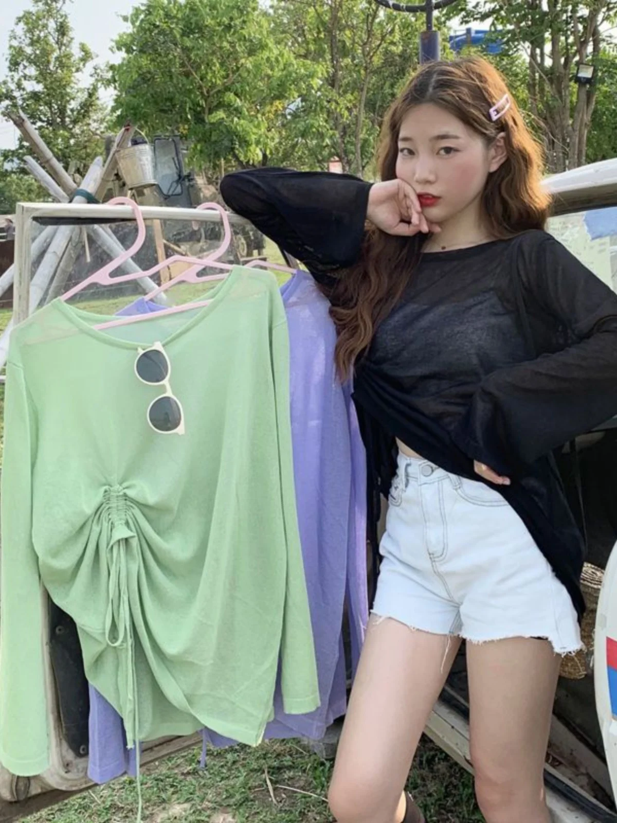 비키니 커버업 긴팔 루즈핏 플러스 사이즈 수영복 아우터 온천에서 착용 가능 퀵 드라이 자켓 몸매 커버