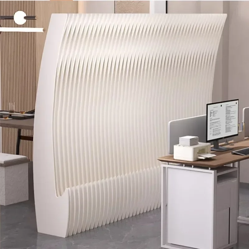 Half Moon Portable White Organ Folding Paper Wall Screen Room Dividers Office Partition Removable Folding Baffle Fence
