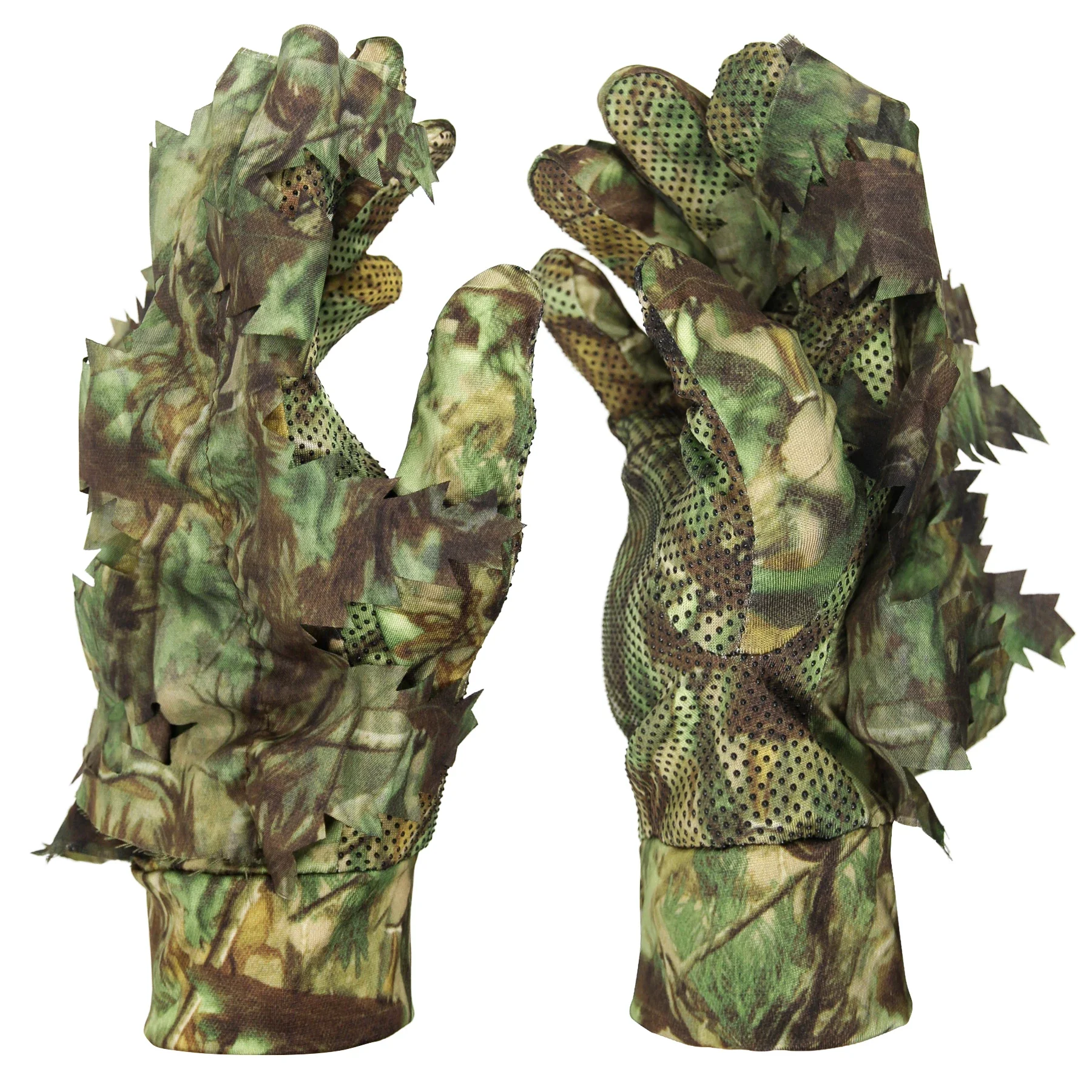 1 Pair Sneaky 3D Leaf Camo Gloves Full Finger Comfortable Non-slip Durable For Outdoor Hunting Fishing CS Shooting Gloves
