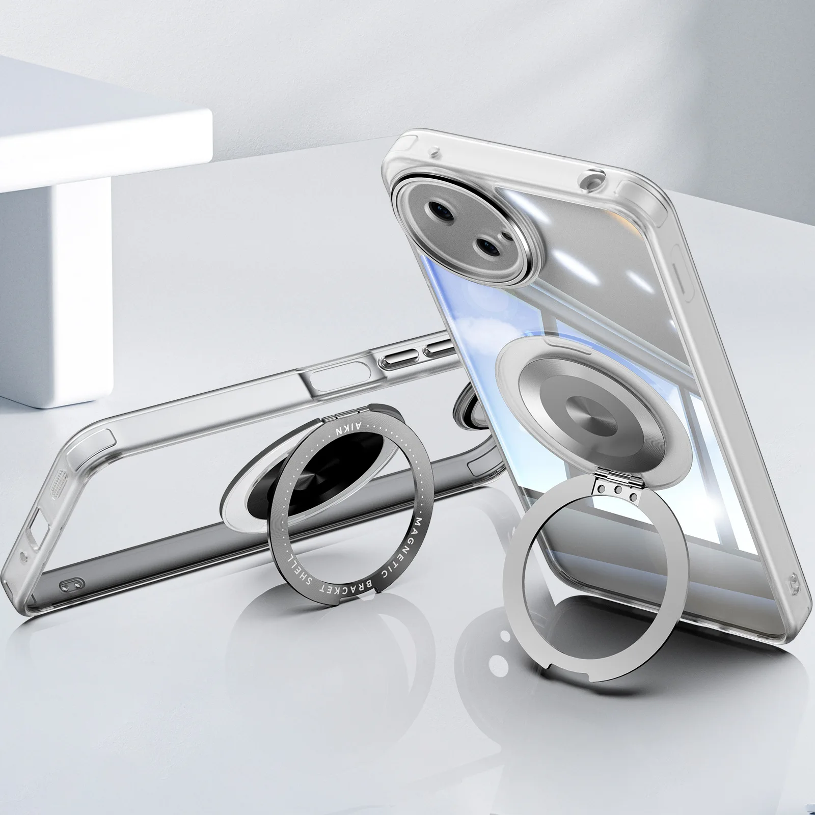 Magnetic Metal TPU Case with 360° Anti-Knock Protection and Wireless Charger Holder Cover
