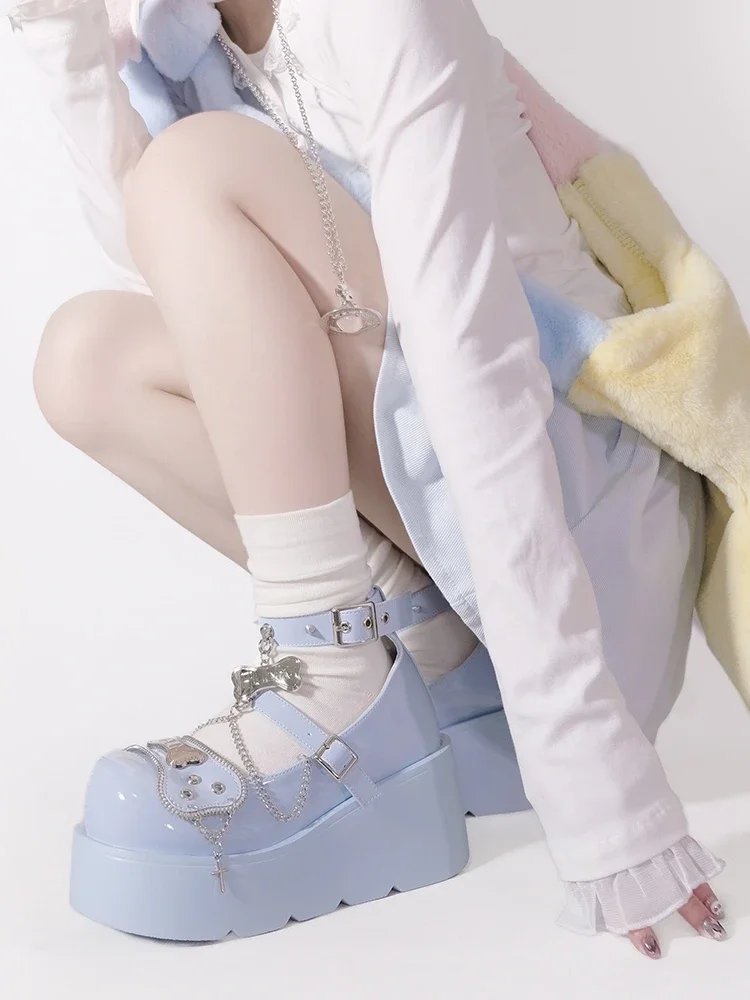 Fashion Y2K Punk Metal Decoration Platform Shoes Spring Autumn