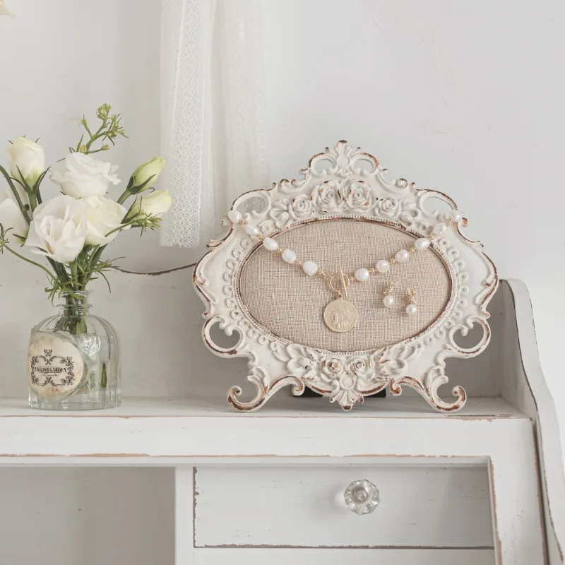 French Vintage Jewelry Stand, White Antique Display Holder, Necklace/Earring Jewelry Rack, Elegant Storage Piece  Pink 2