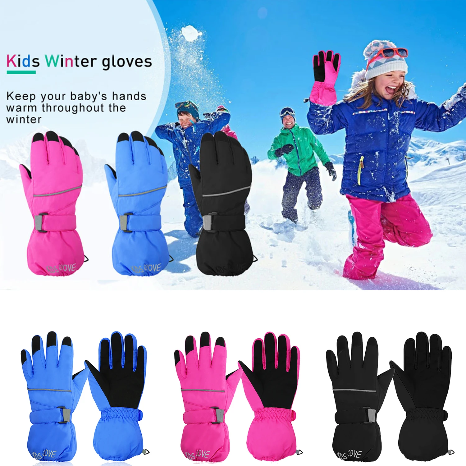 Boys Girls Winter Gloves Kids Mittens Waterproof Ski Snow Kid