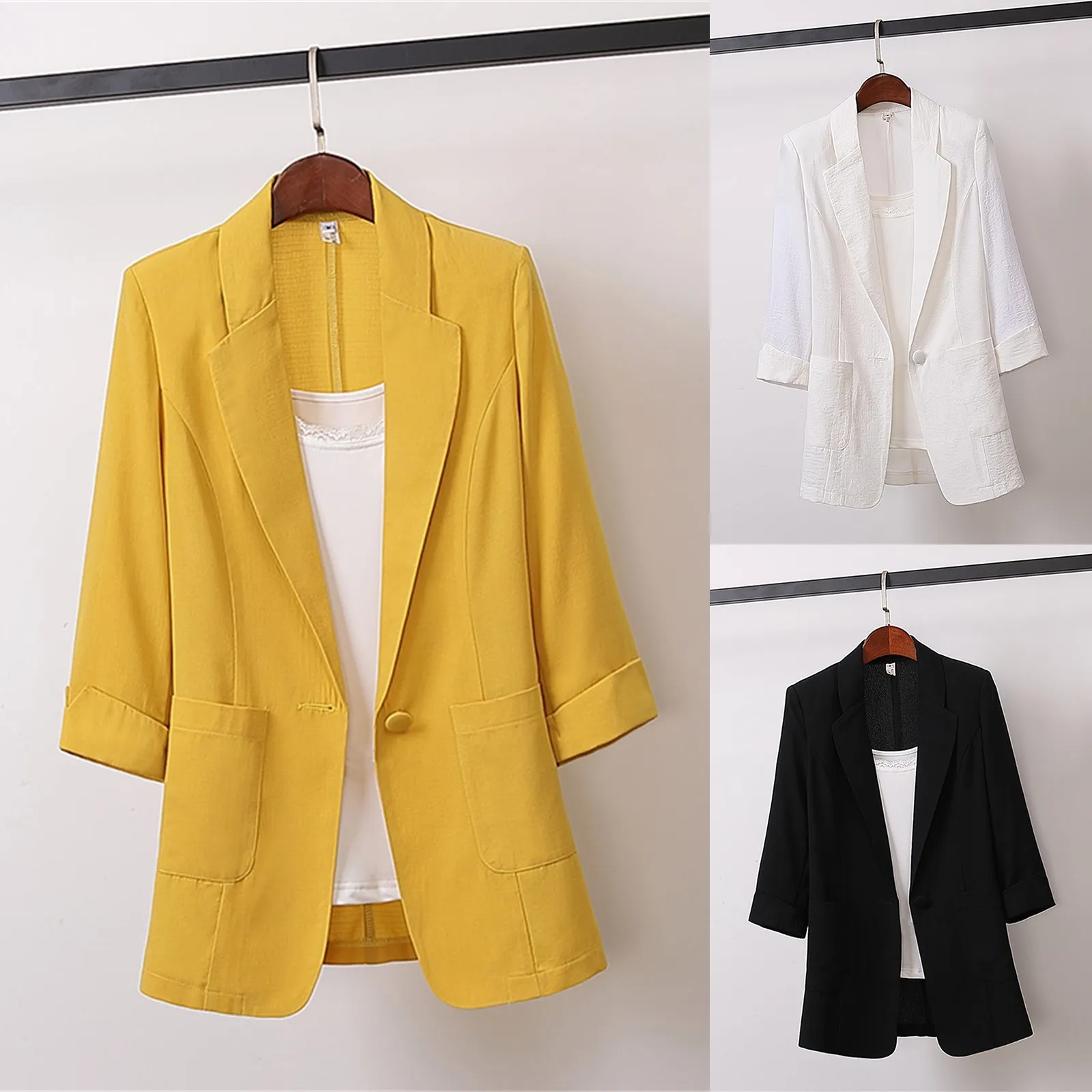 

Cotton And Linen Medium Length Large Size Women's Suit Jcket Coat for Winter