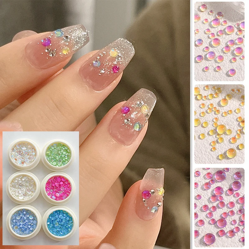 

6pcs/lot Mermaid Bubble Beads Nail Charms Rhinestones Aurora Mixed Sizes Glass Flat-back Beads Nail Art Gems Decoration UY#2K8