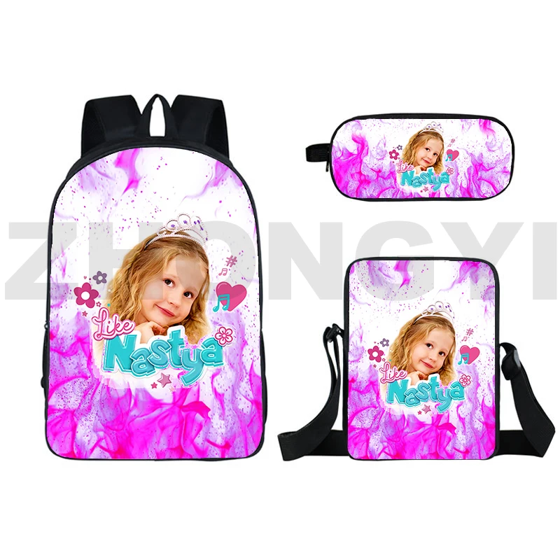 

Lovely Russia Like Nastya Schoolbags for Girls 3 Pcs/Set Cartoon Pencil Case Primary Rucksack Kindergarten Women Laptop Backpack