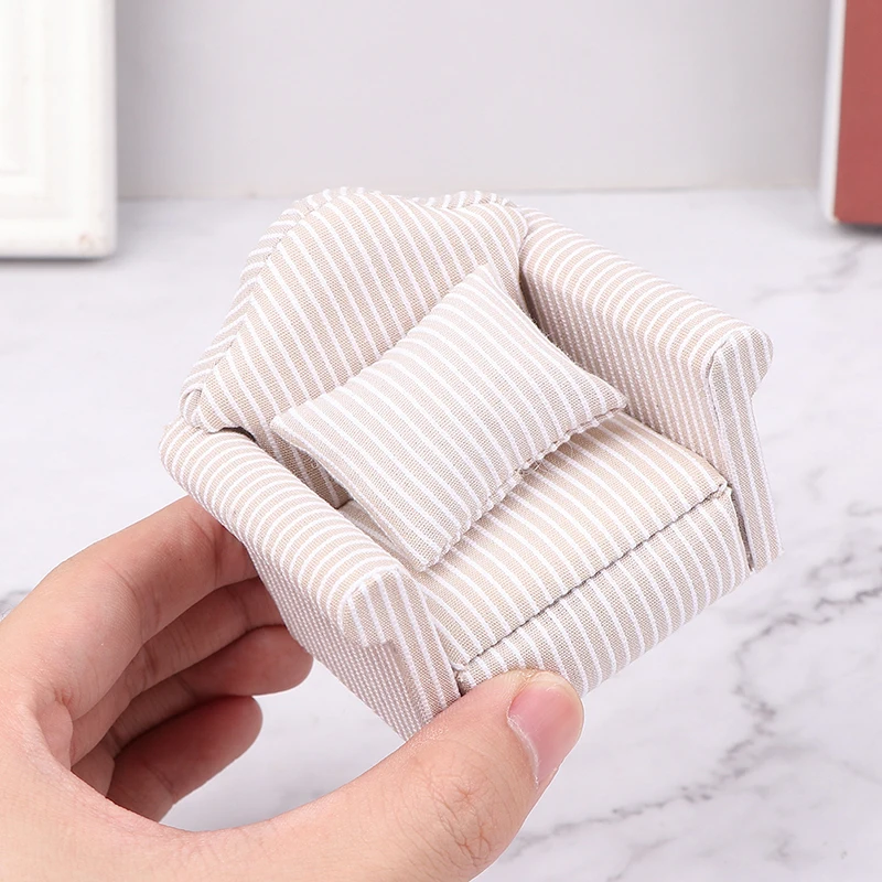 Miniature Dollhouse Sofa with Pillow - Pretend Play Living Room Decor