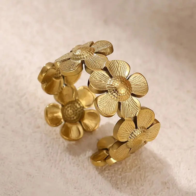 Stainless Steel Flower Rings for Women