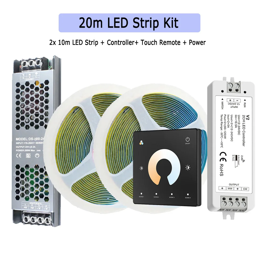 ตัวเลือกสินค้า 20 เมตร ไฟ LED COB 24V รีโมท 2.4G ปรับแสงได้ 2700K-6500K