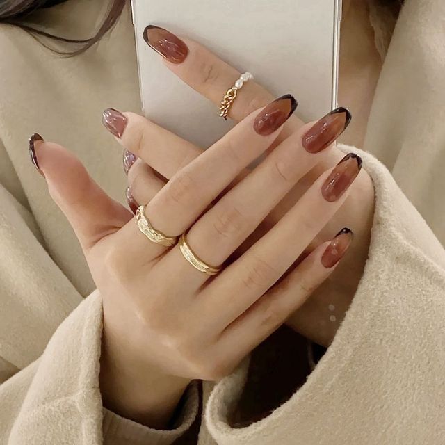 Detachable Jelly Gradient with design False Nails Wearable Ballerina Coffin Fake Nails Full Cover Nail Tips Press On Nails