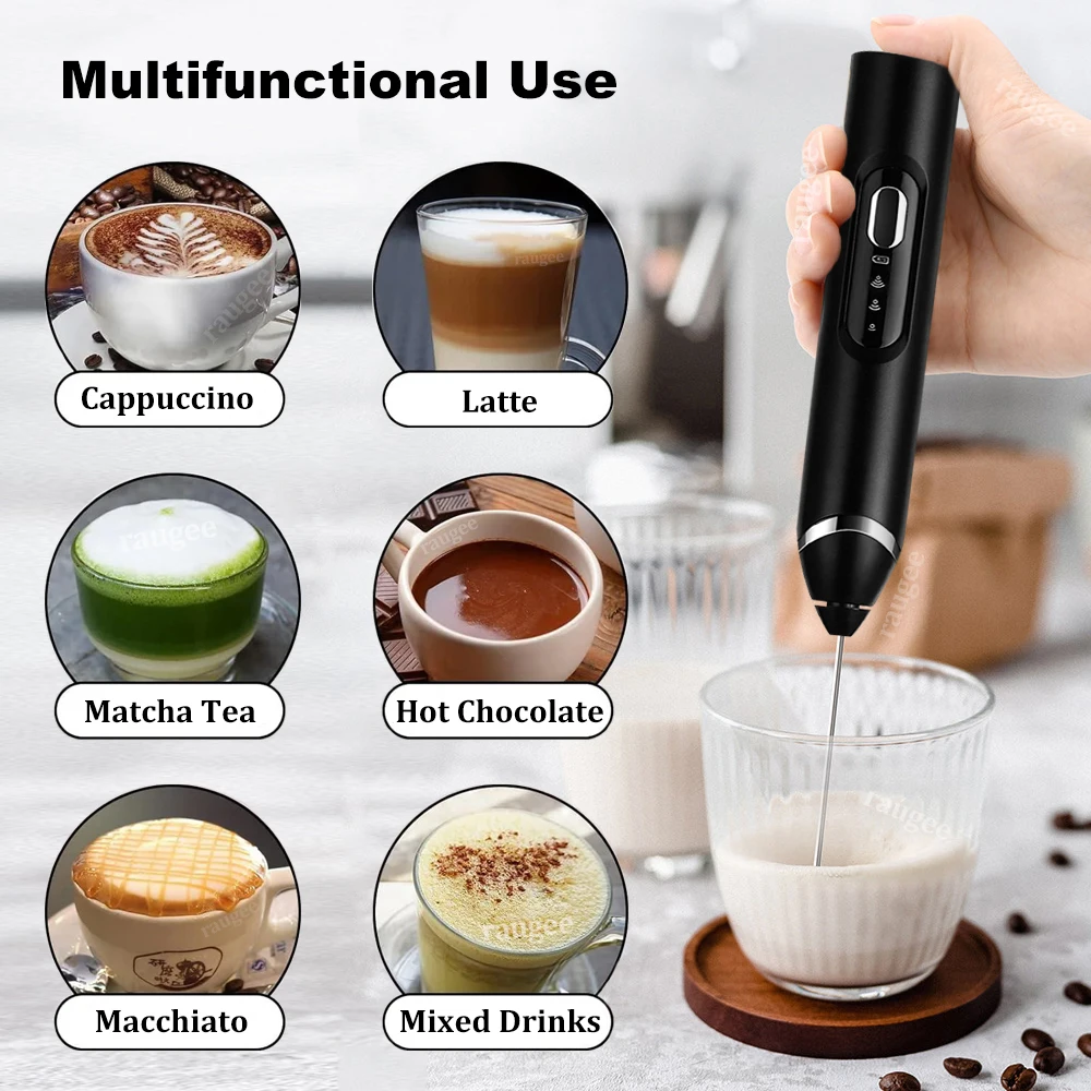 Wireless Milk Frother Mini Electric Handheld Foam Maker Coffee Whisk Mixer USB Rechargeable 3 Speed Milk Foam Machine Egg Beater 2