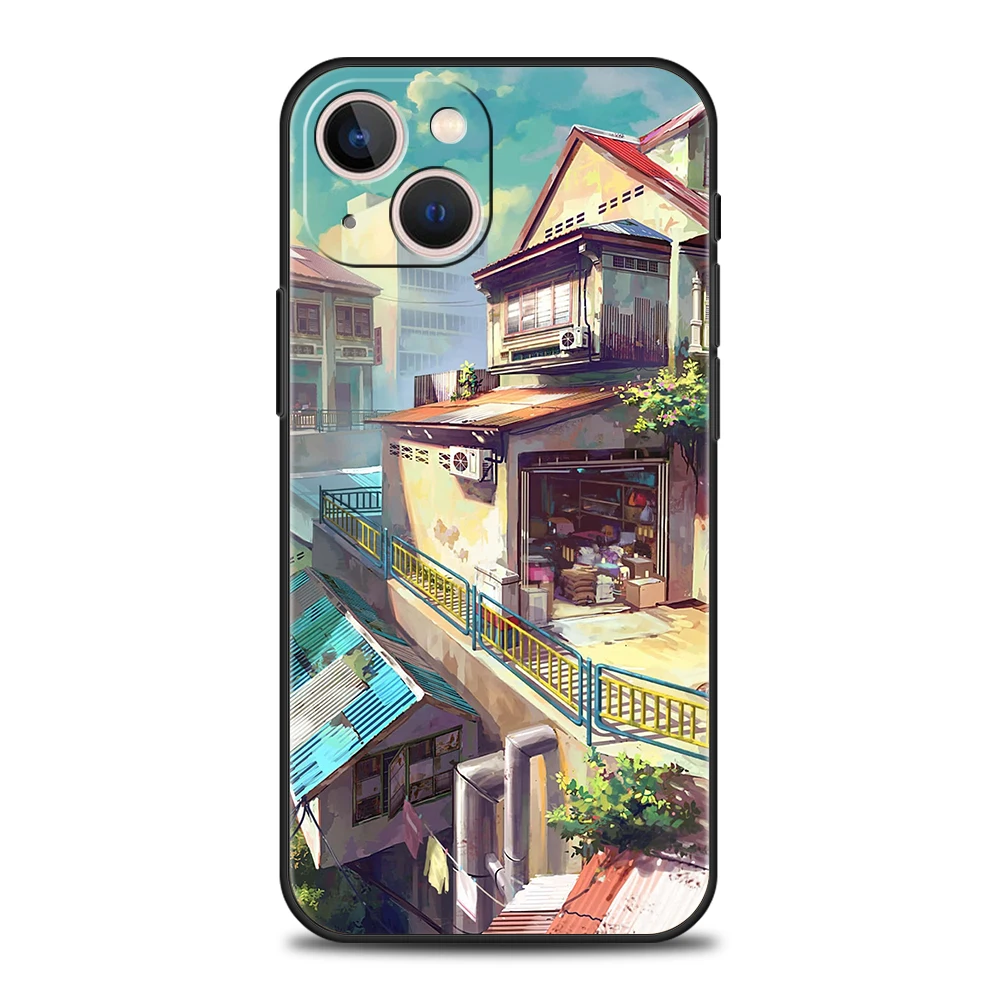 Japan Anime Landscape Luxury Phone Case - Premium Silicone Black Cover