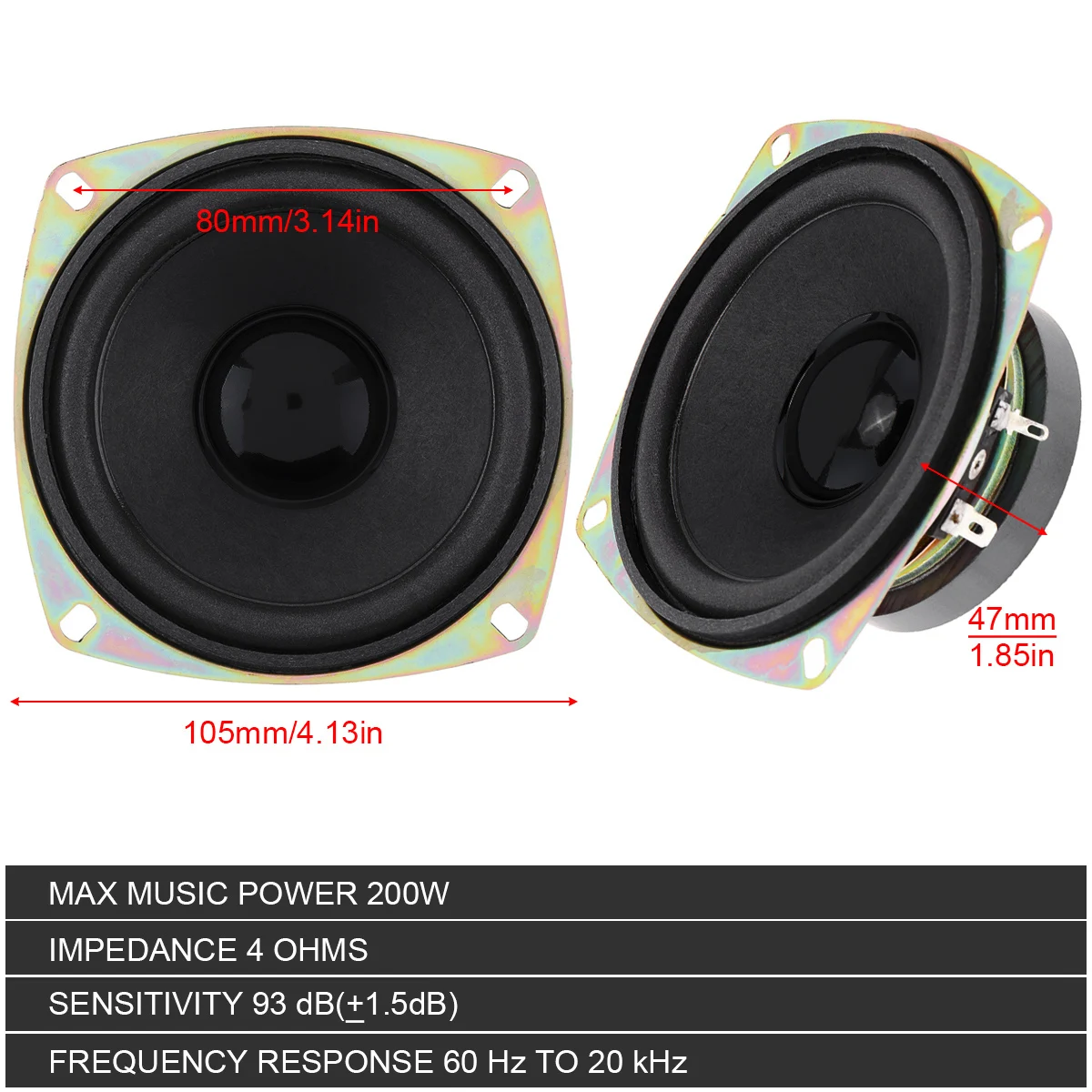 1 Piece / 2 Pieces 12V 4 Inch 200W Car Coaxial Speaker Vehicle Door Auto Audio Music Stereo Full Range Frequency Hifi Speakers