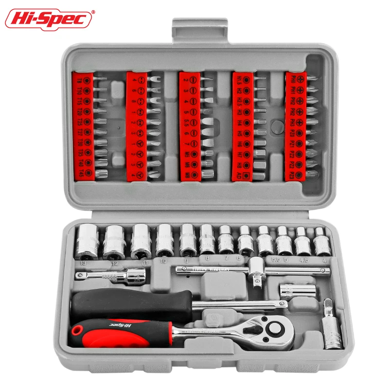 46-teiliges 1/4 Zoll Steckschlüssel Set – Inkl. Ratschenschlüssel, Bits & Verlängerungen