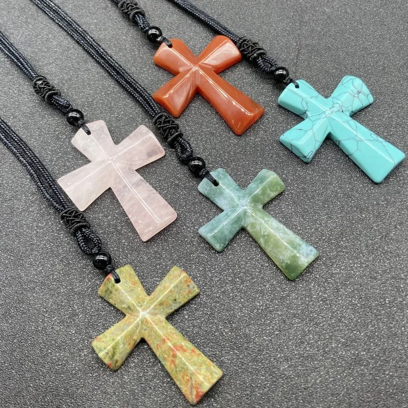 

Christmas Natural Gemstone Agate Cross Charms Crystal pendant mineral Crystal Amethyst Fluorite quartz Jewerly accessories