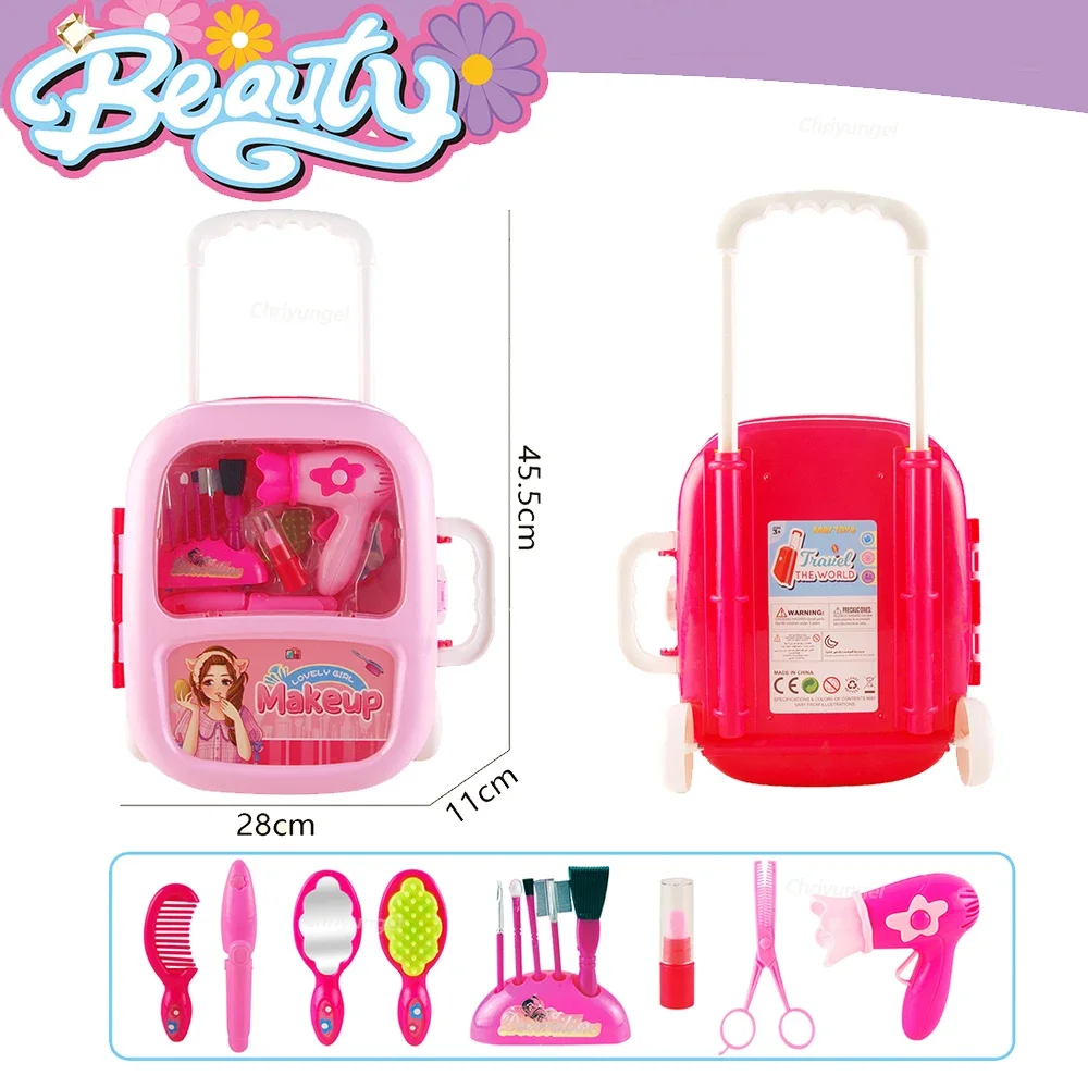 Kids Makeup Set for Girls Mini Pretend Play Set Simulation Hairdressing Hair Dryer Scissors Make Up Lipstick Toy Birthday Gifts