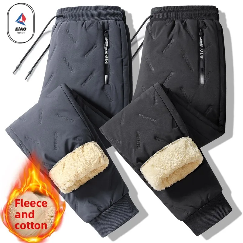 EIAO 2025 Mens Winter Fleece Lined Pants Thickened Warm Casual Trousers Versatile Lambswool Cotton Trousers Outdoor Comfort Tech