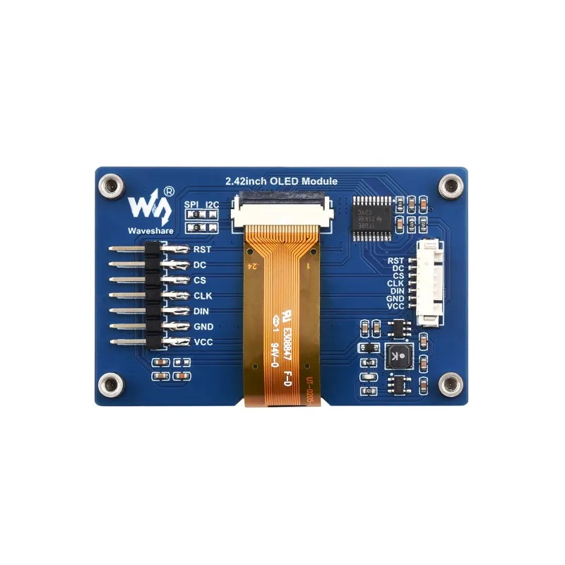 Waveshare 2.42인치 OLED 디스플레이 모듈, 128×64 해상도, SPI/I2C 통신, 내장 SSD1309 드라이버 칩