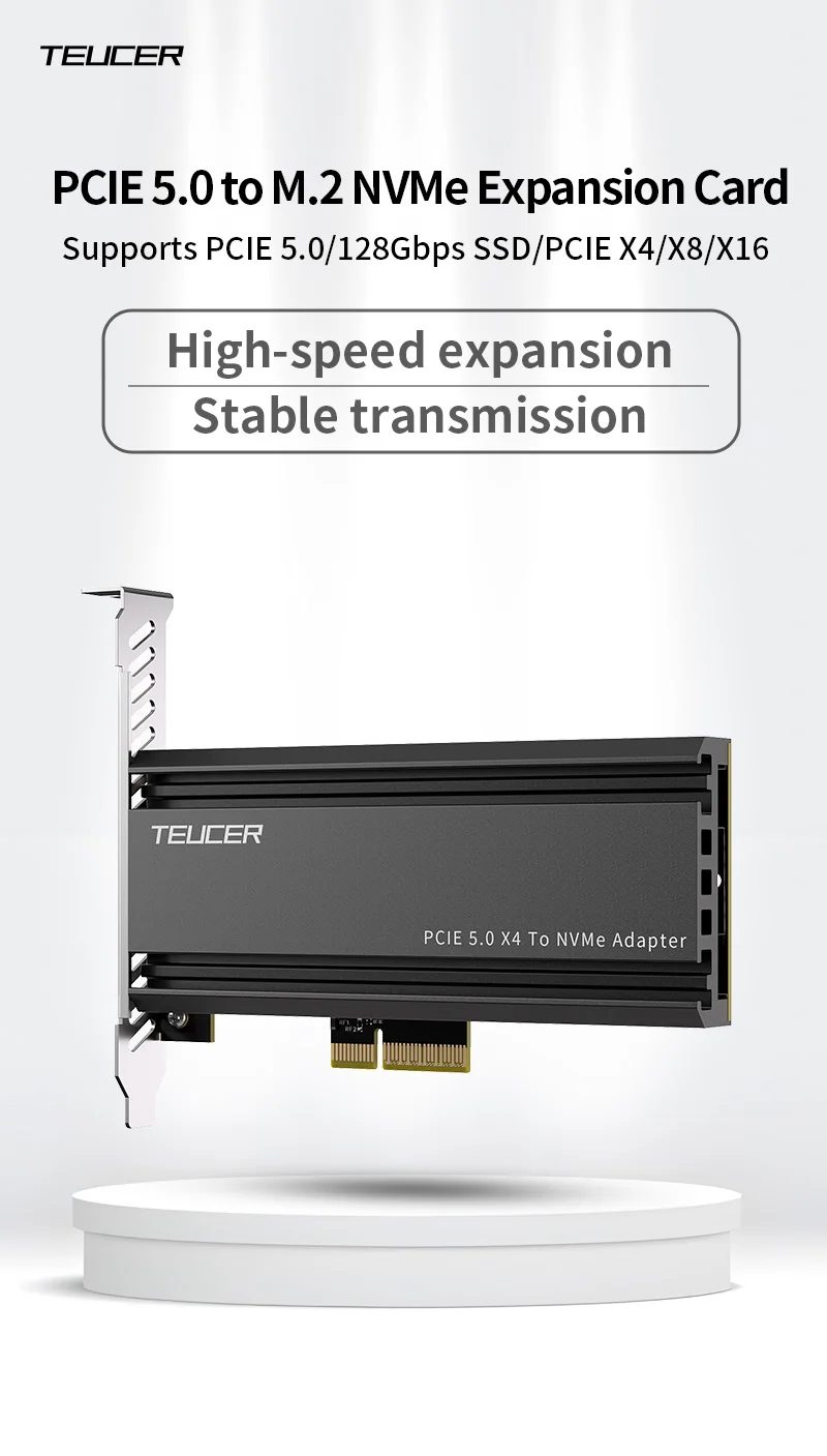 TEUCER PCIE 5.0 to M.2 NVMe Adapter Card High-Speed PCIe X4/X8/X16 to M2 SSD Con