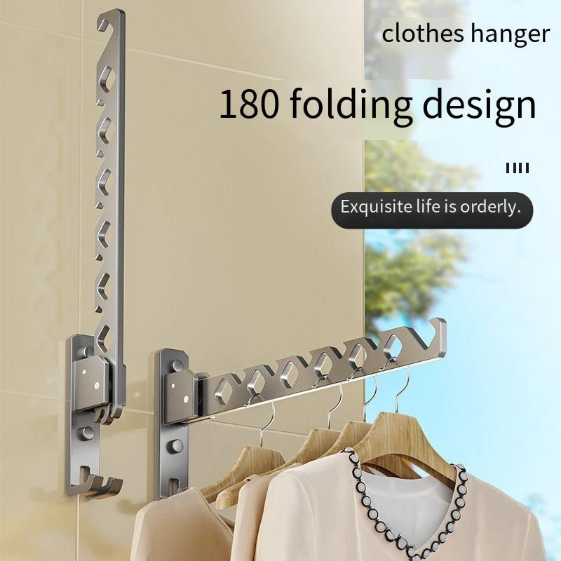 Folding Wall Hanging No Punch Bathroom Balcony Drying Clothes Indoor Clothes Hanging Rod Bathroom Invisible Hangers