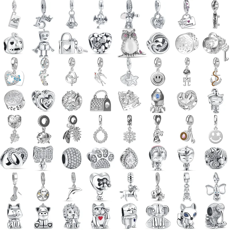 925 Sterling Silver Unicorn Owl Heart Paw Print Beads Clover Coffee Cup Ciondolo Fit Originale Pandora Charms Bracciale Gioielli Fai Da Te