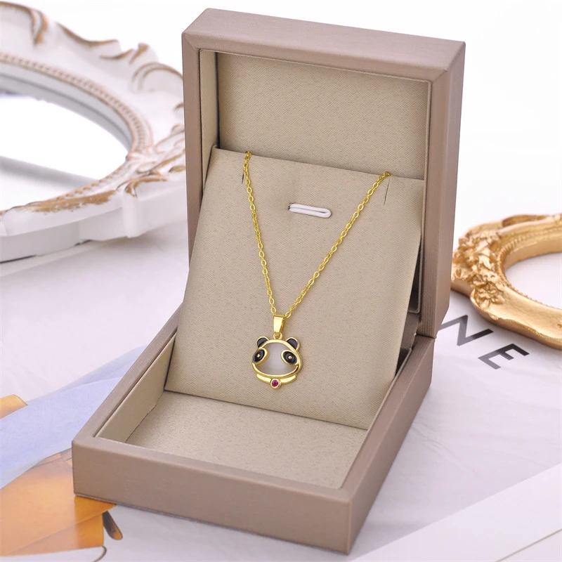 

Cat's Eye Stone Little Panda Pendant Titanium Steel Necklace for Women's New Versatile and Niche Design Necklace Jewelry