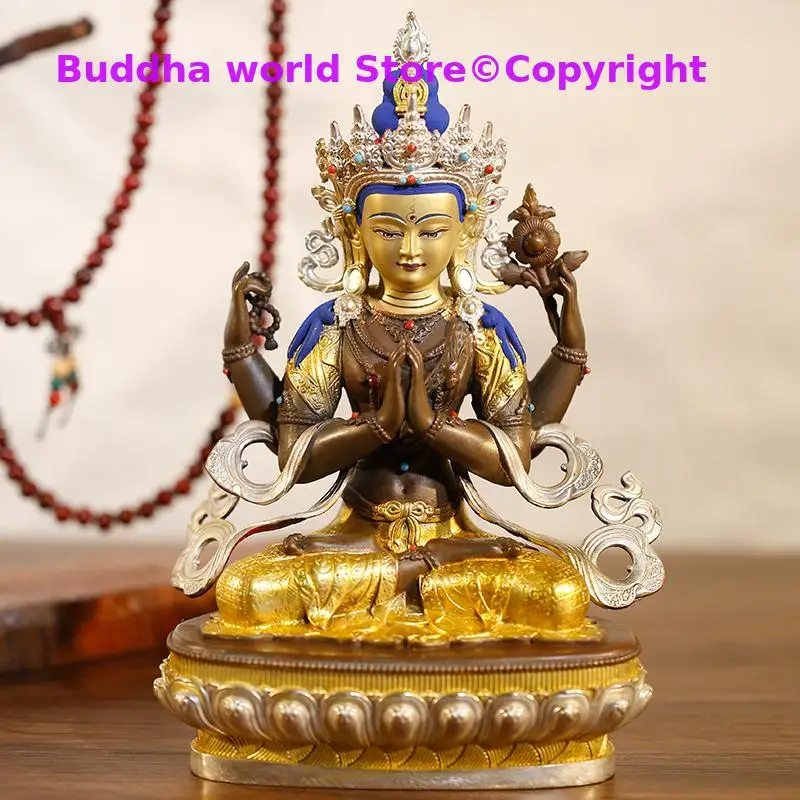 

High grade Buddha statue Europe America Asia Tibet temple bless safe healty good luck Four arm Avalokitesvara GUANYIN buddha