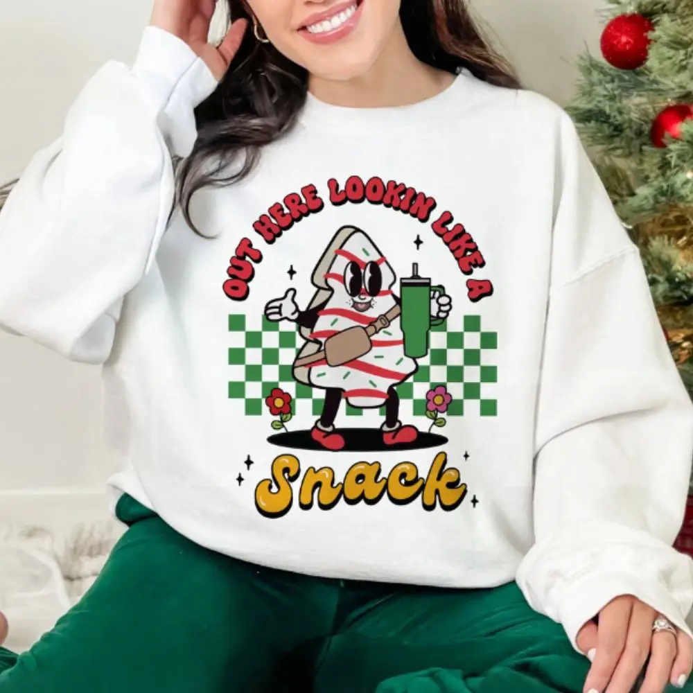Funny Christmas Sweatshirt Out Here Looking Like A Snack Cake Pullover Shirt Christmas Tree Tops Clothing custom products are purchased from here