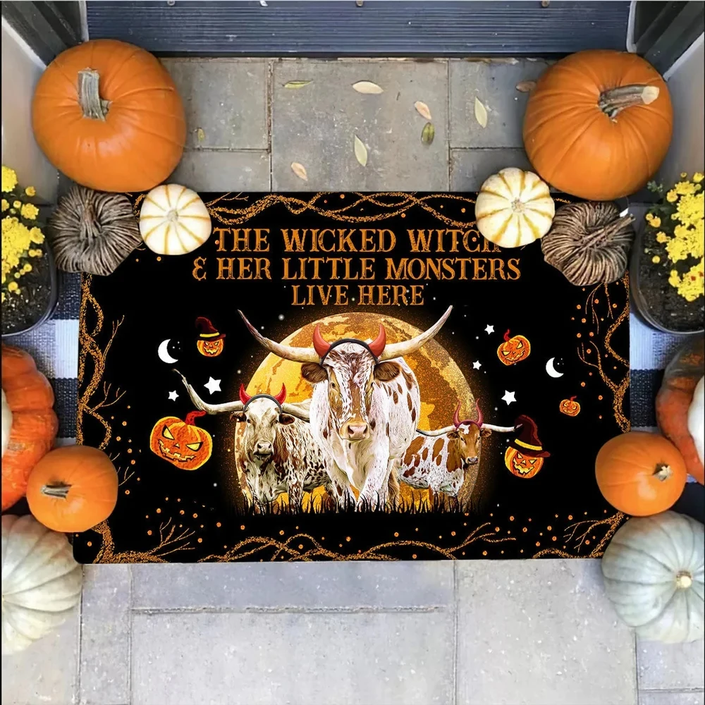 

Tx, Longhorn, The Wicked Witch And Her Little Monsters Live Here Doormat, Farmhouse Doormat, Welcome Mat