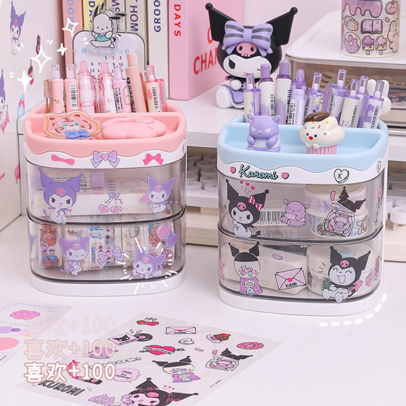 Pen Holder Stand Storage Box Organizer Kuromi Cinnamoroll Melody Sticker Decor Stationary Miniso Kawaii Cute Sanrio School Gift pen holder desk organizer pen and brush holder