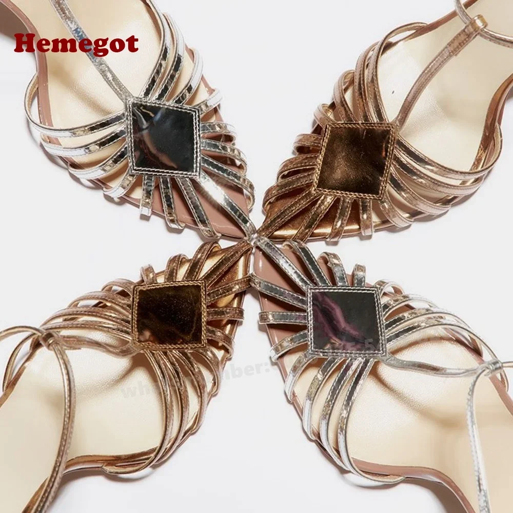 Pointy Toe Stiletto Slingback Buckle Women's Sandals Cut Out T-Strap Sandals Thin High Heels Sexy Splicing Party Shoes Summer